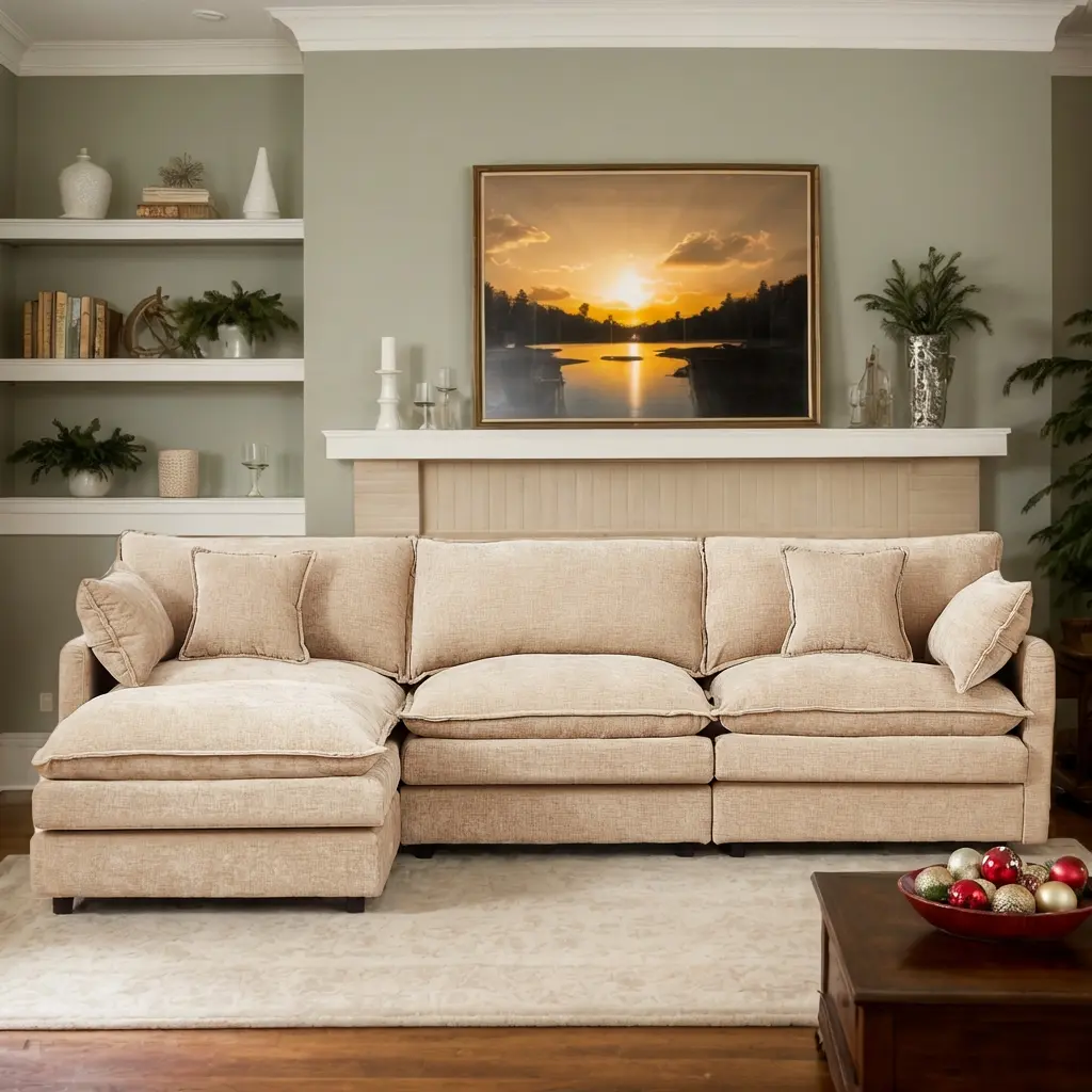 【2 Packages Shipping】Eyisean 102" Chenille Modular Sectional Sofa with Ottoman, 3-Seater L Shape Cloud Couch with Upholstered & Pillow, Comfy Sleeper Sofa for Living Room, Bedroom, Office, Easy Assembly,dorm essentials,home decor