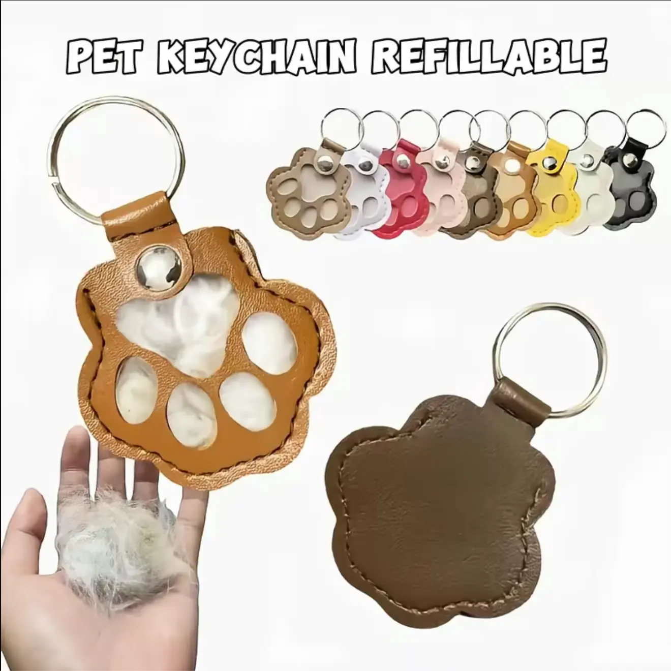 Pet Keychain Refillable - Durable Leather Design with Multiple Colors Available for Pets