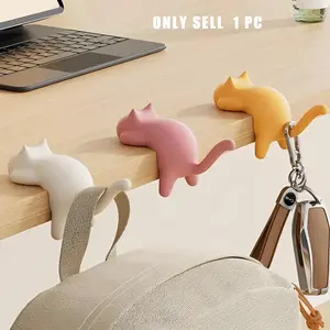 Cute Portable Cat Bag Hook Hanger Table Hook Handbag Backpack Travel Bag Organizer Holder Pouch Holder Carry Purse Hook Home Office Decor Desk Side Hooks