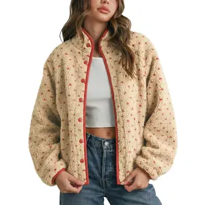 Hixiaohe Fuzzy Fleece Jacket Women Casual Lapel Long Sleeve Sherpa Coat Cropped Button Down Shacket Jackets Fall Fashion Tops