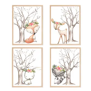 Bella Tara Designs Woodland Fox Wall Art Print Set of 4 - Baby Nursery Decor for Girls Room Poster Ornaments