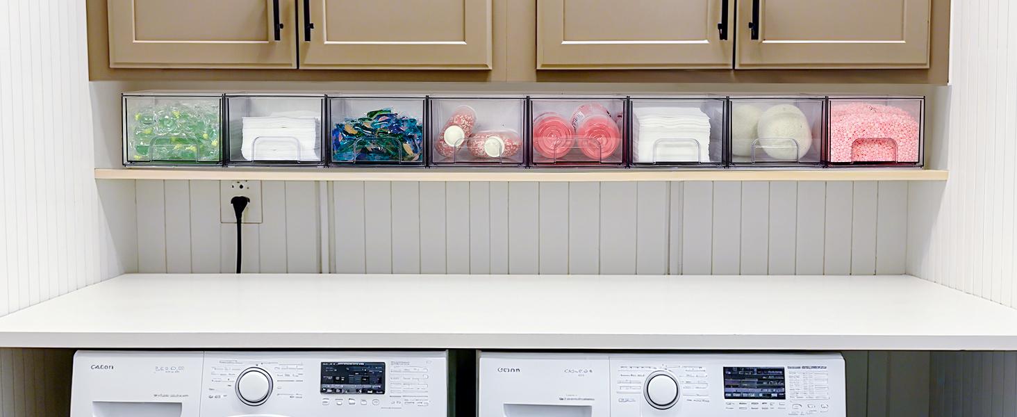 4 Pack Small Clear Stackable Storage Drawers,Acrylic Bathroom Makeup Organizer,Plastic Storage Bins For Vanity, Undersink, Kitchen Cabinets, Pantry, Home Organization