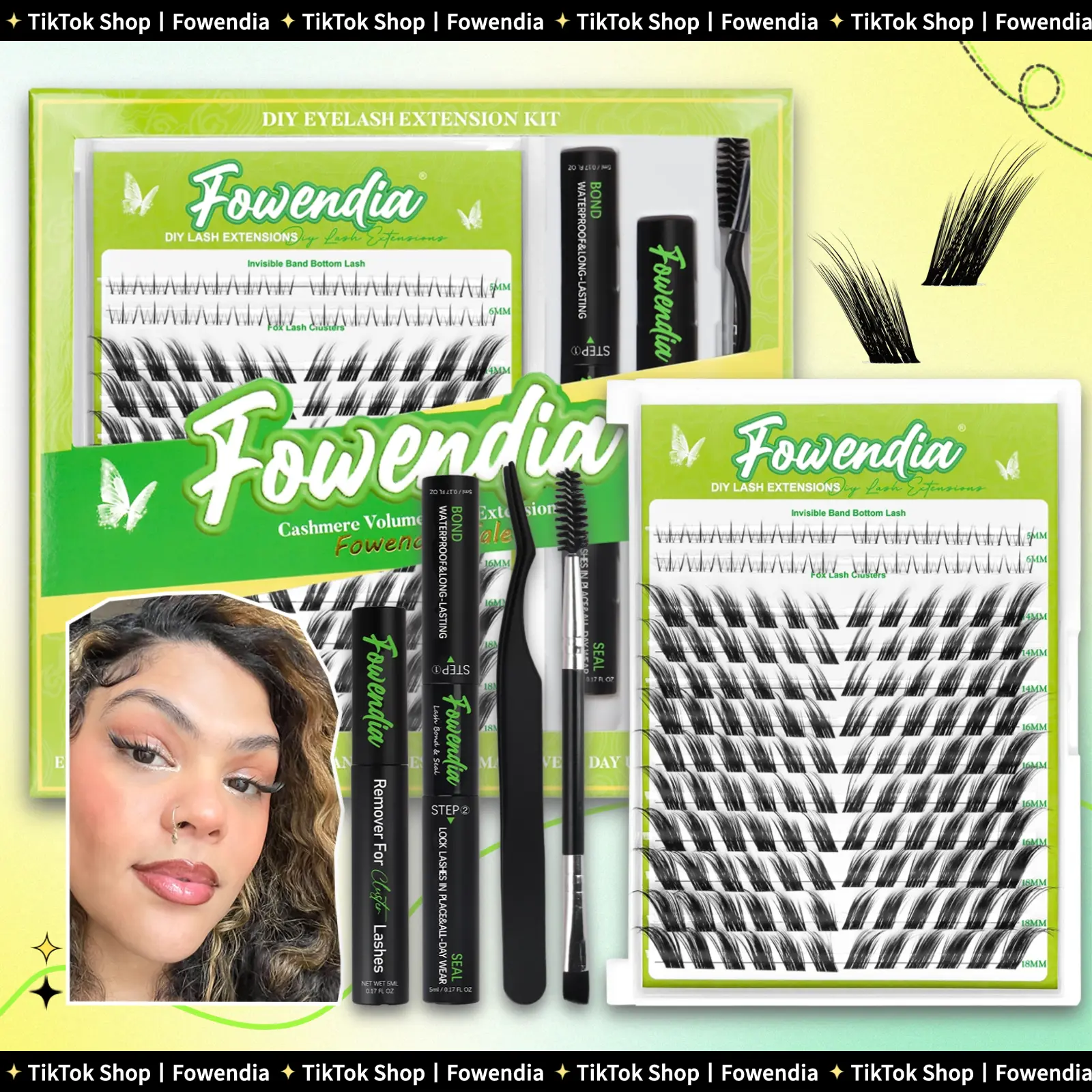Fowendia Lashes Fox Cat Foxeyelash Eye | Waterproof Lash Clusters Kit C/D Curl DIY Extension Kit and Lash Clusters 8-18mm with Bond, Seal, Remover | Super Fine Invisible Band Lashes, Glue-Free Cat Eyelashes Lower Extensions dealsforyoudays
