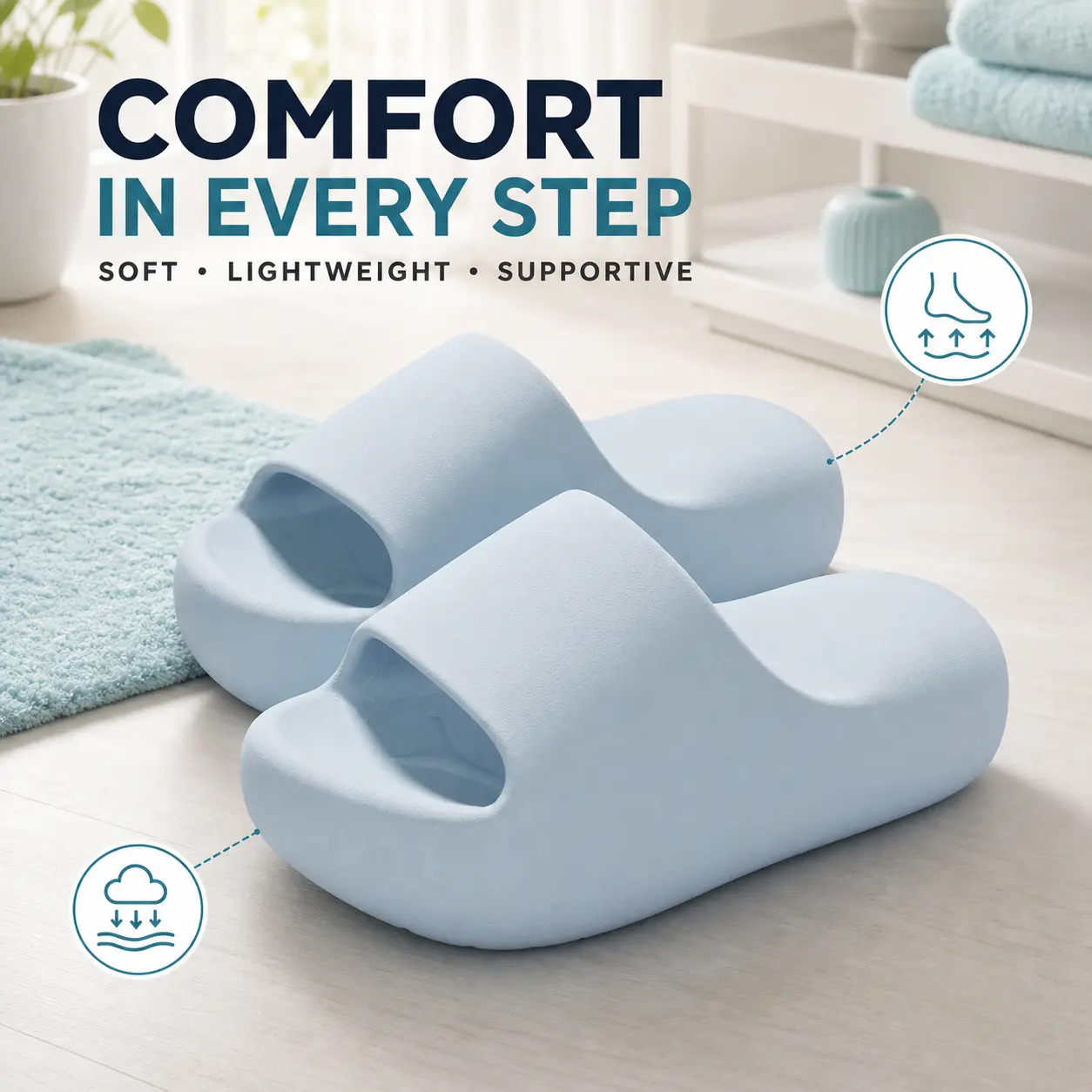 Ergonomic Lightweight Soft Squishy Waterproof Cloud Slides, Cloud Foam Platform Slippers with Shock Absorption, Anti Slip Comfort Slides for Women & Men, Indoor & Outdoor Shower Spa Sandal