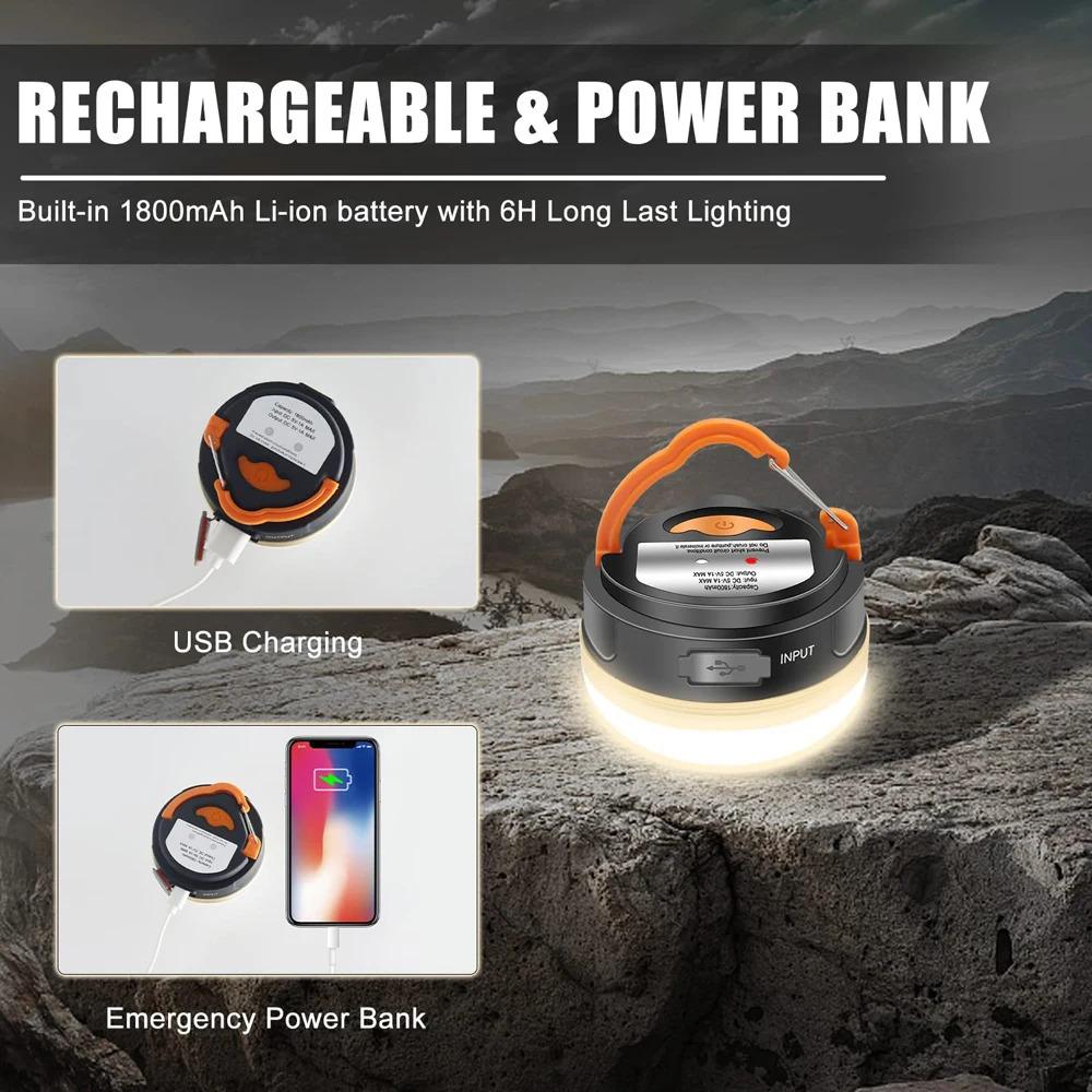 10W LED Portable Camping Light Built-in 1800mAh Battery USB Rechargeable Tent Lantern Outdoor Hiking Night Hanging Camping Lamp