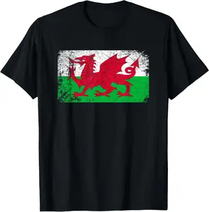 100% Cotton Vintage Made In WALES WELSH Flag Gift T-Shirt