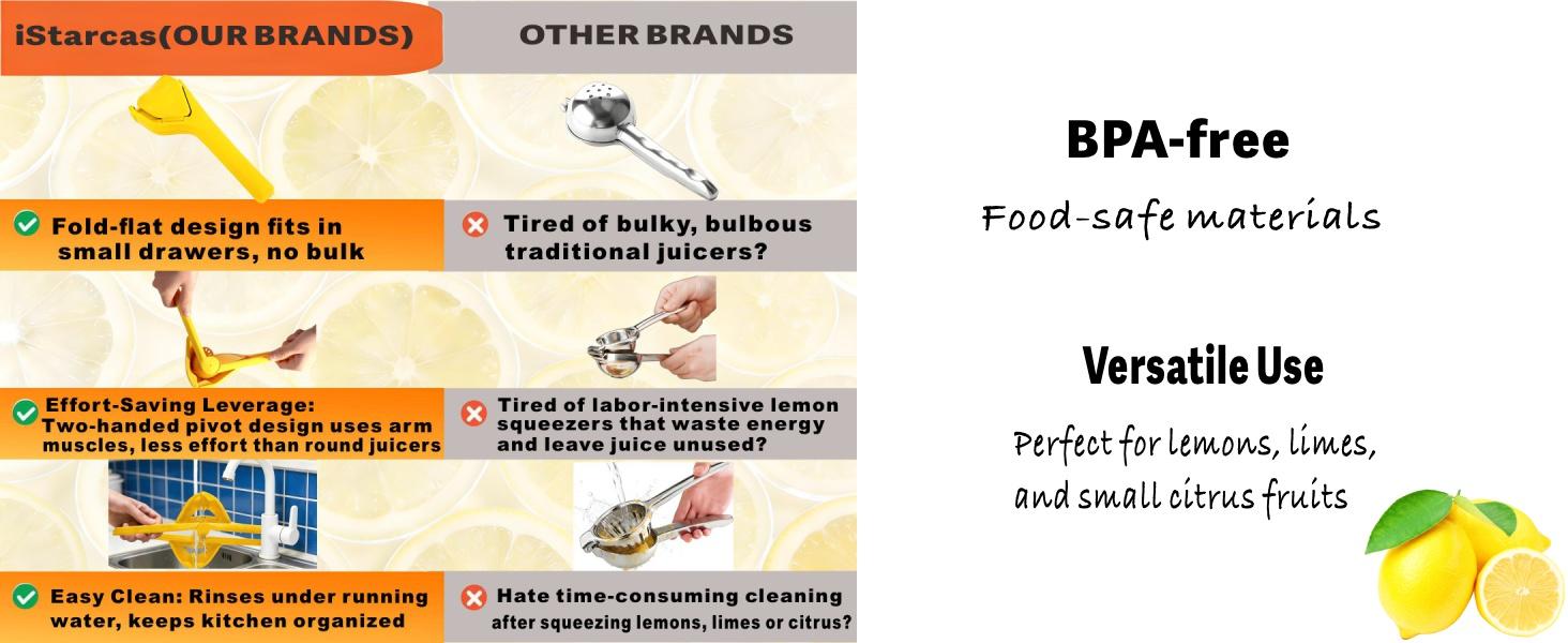 Lemon Squeezer, Effortless Manual Flat Lime Juicer Squeezer, Hand Citrus Press, Folds Design For Saving Space Storage, Easy to Make Juice From Lemon, Lime, Cirtus, Orange, Fruits