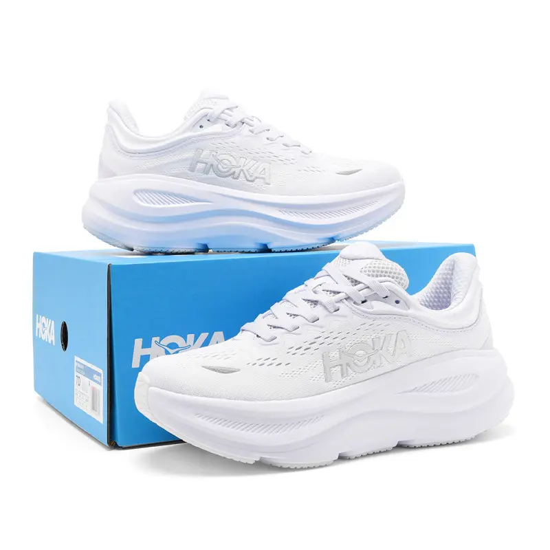 All White Breathable Mesh Running Sneakers Ultra Thick Cushion Midsole Anti-Slip Wear Resistant Outsole Unisex Gym Walking Athletic Shoes