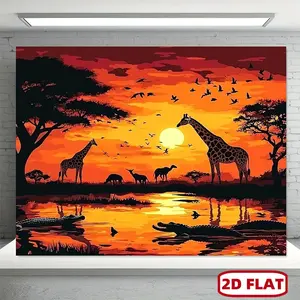 1pc 2D Flat African Safari Backdrop Giant African Safari-Themed Backdrop - Polyester - Animal Theme - No Power Needed - - Wall, Yard Display