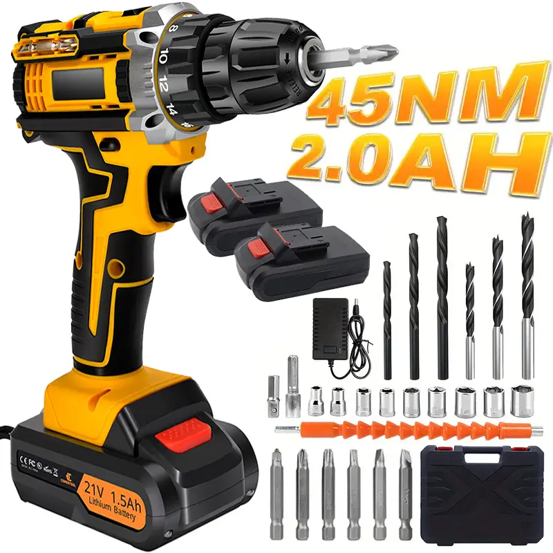 Cordless Drill Tool Set 21V Electric Power Drill with 1.5AhLithium-ion Battery and Charger–USB/Type-C Rechargeable, Portable, All-in-One DIY & Home T