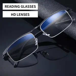 1 pair HD 2-in-1 multi-focus reading glasses, metal semi-frame, ultra-light flexible memory temples, anti-glare, +1.0 to +4.0 prescription, rectangular semi-frame design, classic and stylish, one pair for two uses
