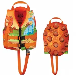 212 MAIN Child Water Safety Life Vest, 30-50Lbs Child Fit, Full Throttle Water Buddies Dinosaurs Design, Foam Back, Zip Front, Waist Belt for Kayaking