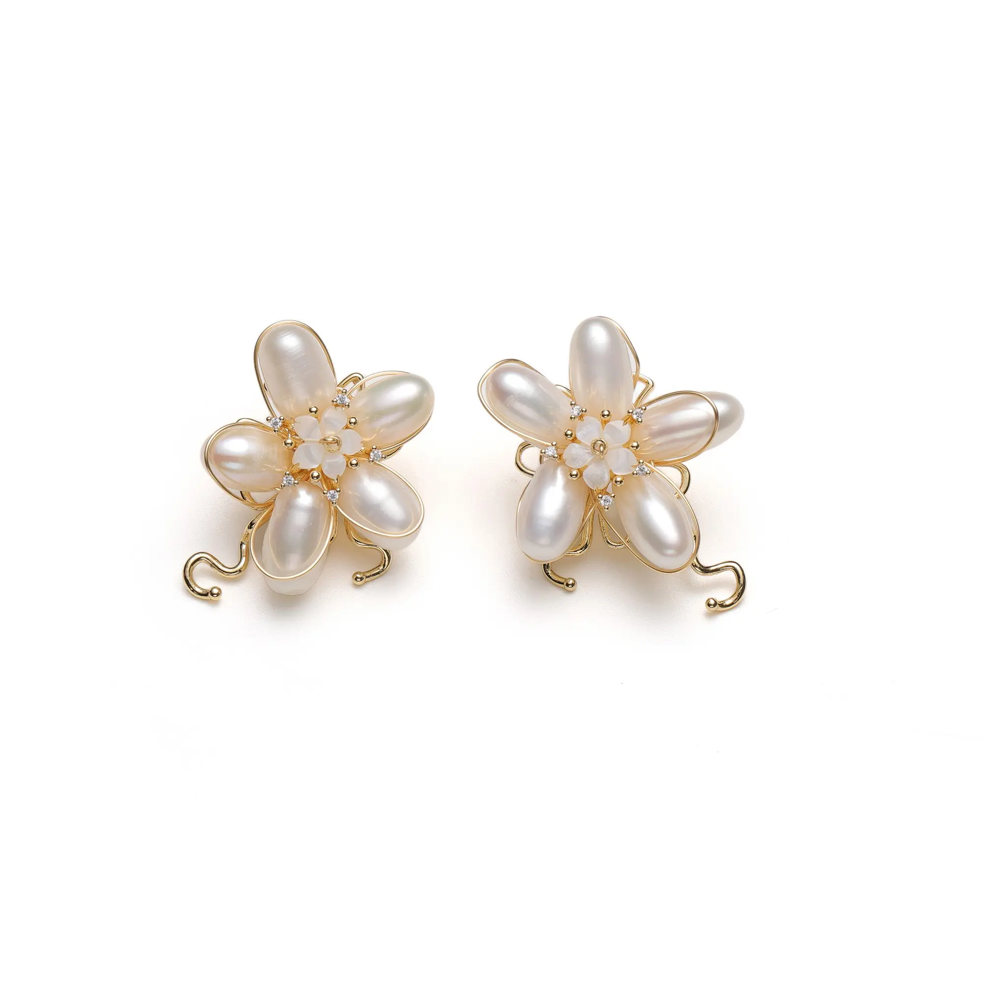 Romantic Cottagecore Mother of Pearl Floral Studs, Chic Carved Flower and Freshwater Pearl Statement Piercing, Quiet Luxury Anniversary Gift