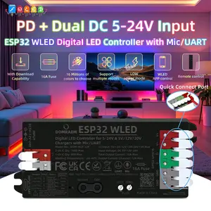 ESP32 WLED Digital LED Controller with Mic/UART, Dynamic RGB DIY Application Simple Wiring LED Controller, Strip Light Controller With 100+ Lighting Mode & Smart Control,Suitable for WS281X, SK6812, and APA102 Strip Light