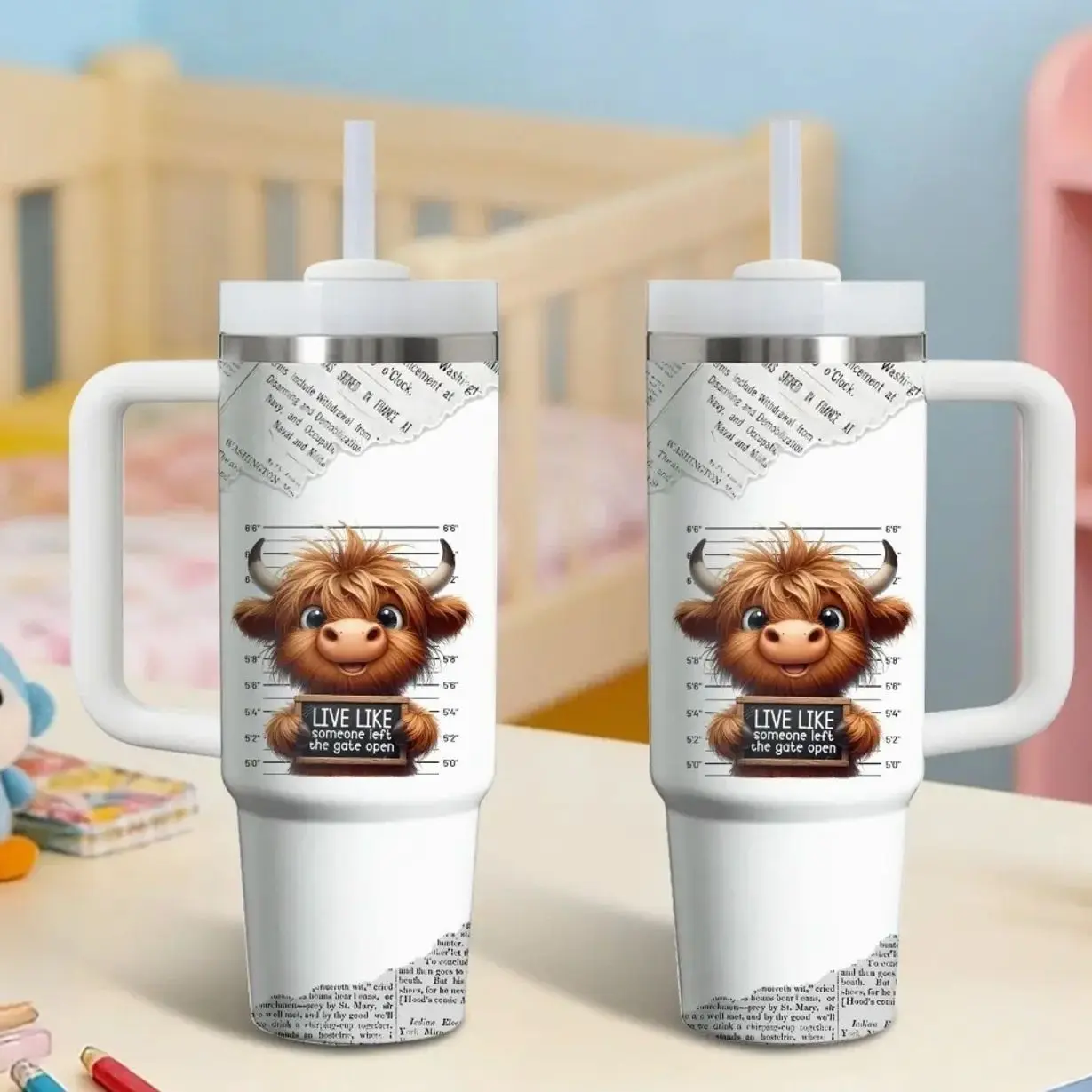Funny Sassy Highland Cow Vacuum Flasks 40oz Stainless Steel Vacuum Insulated Tumbler with Handle and Straw - Leak Resistant Travel Coffee Mug - Keeps Cold for 24 Hours - Cupholder Friendly Water Cup for Gym and Office Drinkware Stainless Steel Tumblers