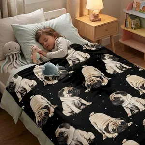 Cute Puppy Star Digital Print Flannel Blanket, Soft and Warm, Suitable for All Seasons, Sofa Bed Office Camping Gift