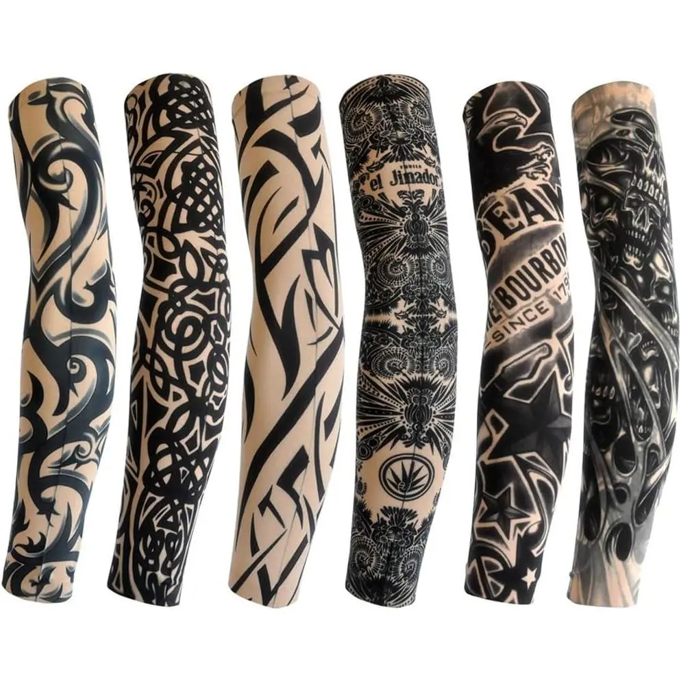 Unisex 6-Piece Tribal Outdoor Arm Sleeves Temporary Tattoo Kit - Customizable Realistic Fake Tattoos, Sunproof, Styling Fake Art Sleeves