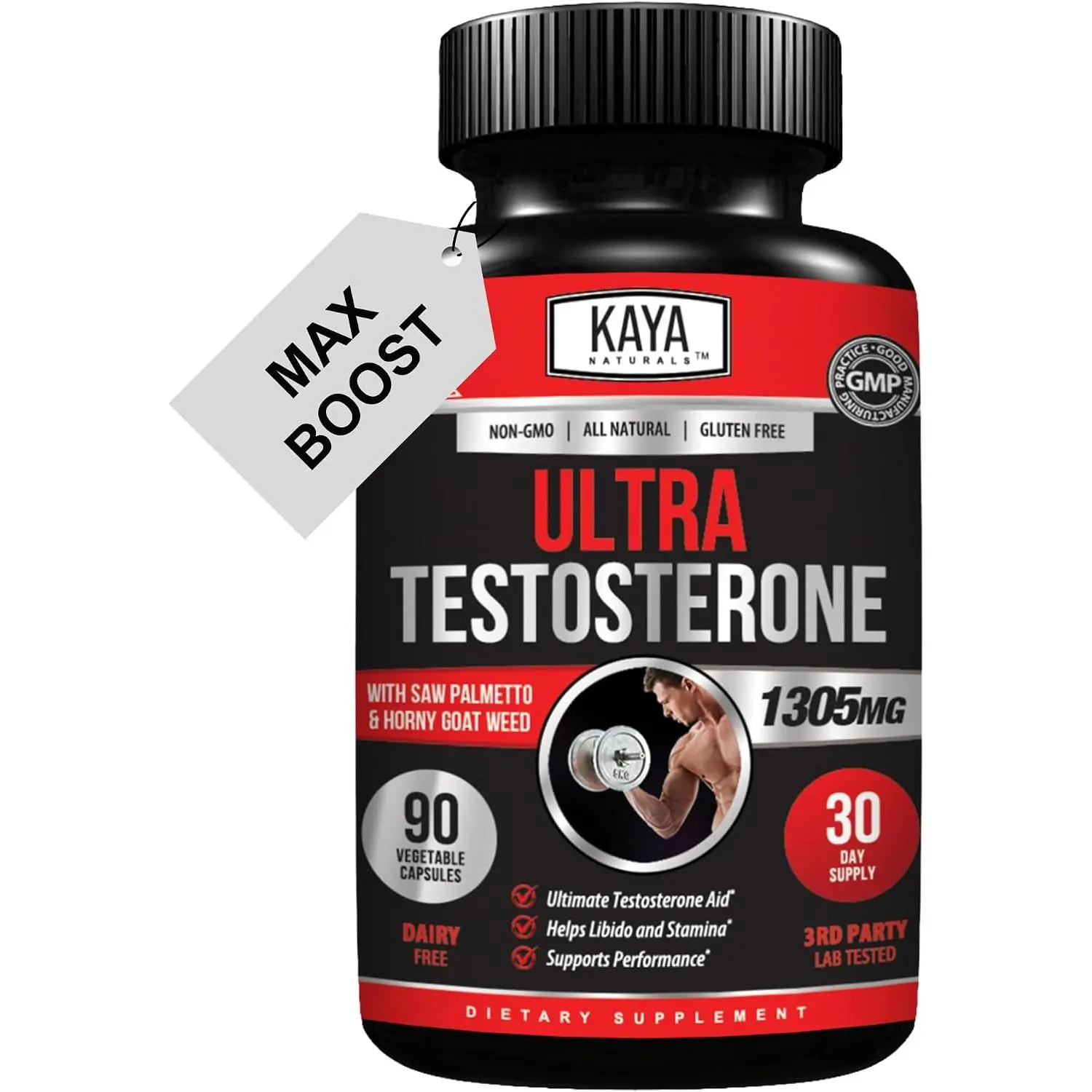 Kaya Naturals Ultra Testosterone - Men's Testosterone Booster with Tongkat Ali, Horny Goat Weed, Tribulus - Natural Workout Supplement for Energy, Stamina, and Strength Booster - 90 Count