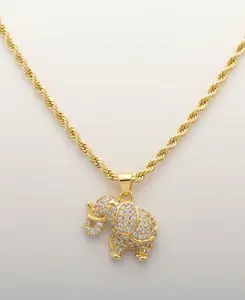 New Style Gold Plated Dainty Lucky Elephant Charm Pendant on 21 or 23 Inch Rope Chain necklace