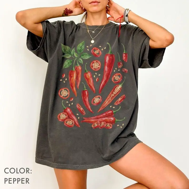 Chili Pepper Shirt Comfort Colors®, Botanical Hot Pepper Tee, Spicy Vegetable Shirt, Kitchen Herb Tee, Cottagecore Garden Shirt, Foodie Gift