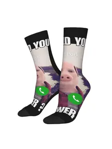 1 Pair Funny Crazy Sock for Men Funny John Pork is Calling John Pork Meme Hip Hop Harajuku Happy Seamless Pattern Printed Crew compression Sock Stylish Novelty Gift