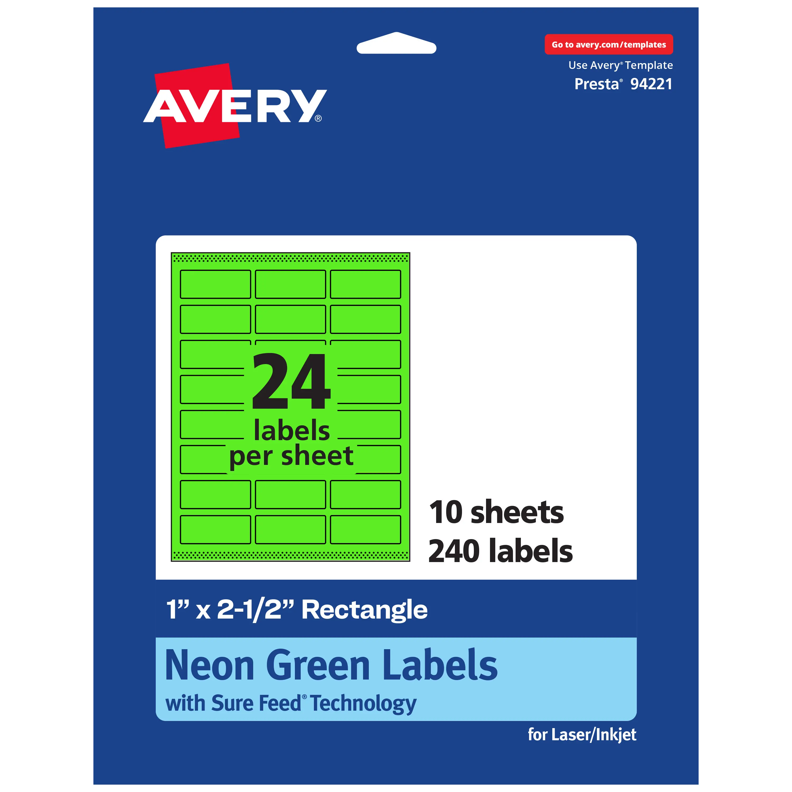 Avery Neon Green Paper Labels, 1" x 2.5" Rectangle