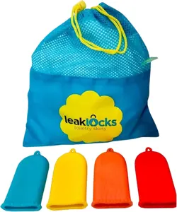 Leaklocks  Toiletry Skins 4-Pack W/Travel Bag. Elastic Sleeve for Leak-Proofing Travel Container in Luggage. Fits Standard/Travel Sized Toiletries. Reusable Accessory for Travel Bag Suitcase/Carry-On Rinseroo portable makeup bag toiletry storage bag