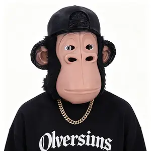 Ultra-Realistic Streetwear Monkey Latex Mask, Funny Ape Headpiece with Hat for Halloween and Prank Videos