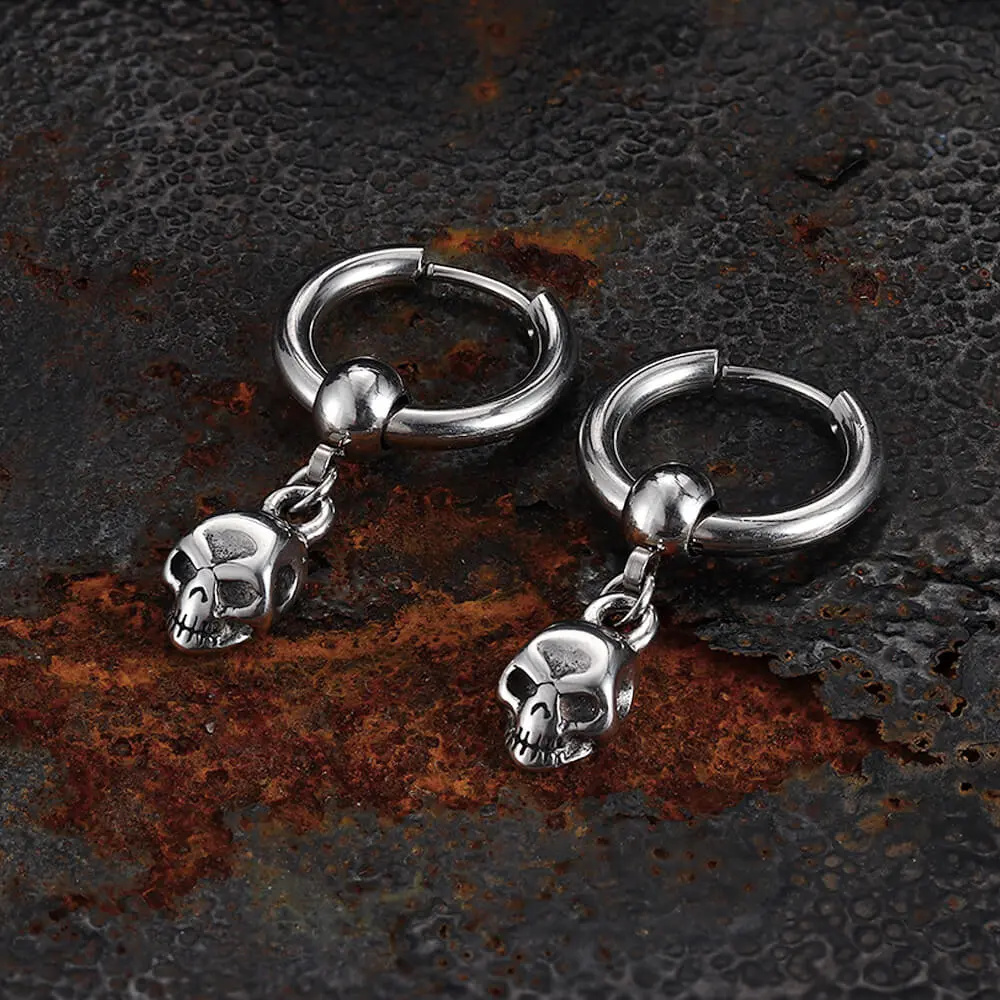 GTHIC Gothic Skull Stainless Steel Hoop Earrings Punk Fashion Accessory for Men and Women