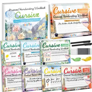 8 Pack Grooved Cursive Handwriting Workbook Learning Grooved Cursive Reusable Handwriting Practice kit with Disappearing Ink Pens Magic Copybooks Set for Kids Beginners Kickoff Student
