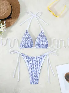 Women's Sexy Bow Decor Bikini Set, Tie Back Bikini, Casual Fashion Chic Swimsuit Set for Beach Holiday Vacation, Ladies Swimwear for Summer