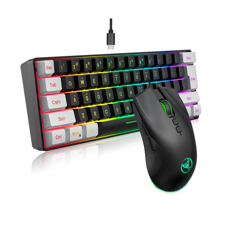 Keyboard and Mouse Combo Set, 61-Key Slim Membrane RGB Backlit Keyboard with Dual-Color Injection Keycaps and Optical Mouse, USB Plug-and-Play