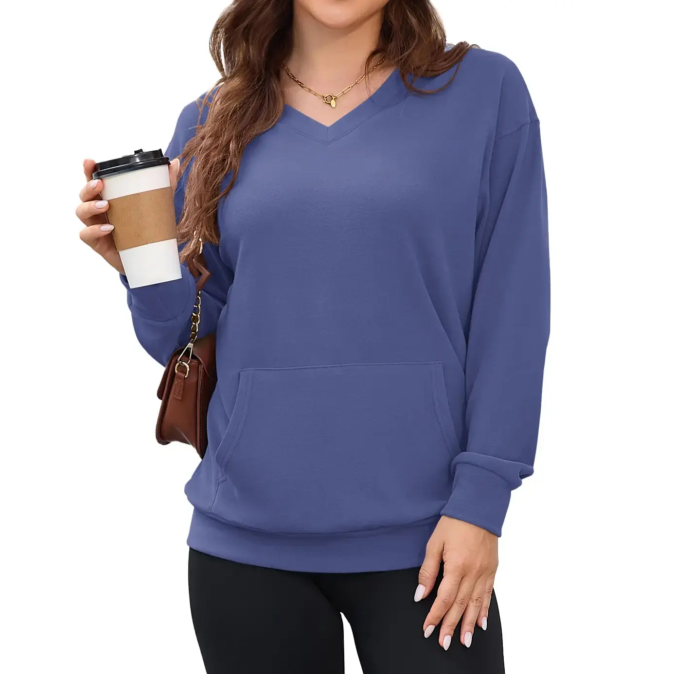 [Spring Restock] Women's Hoodless Sweatshirt With Kangaroo Pocket  Fleece Longsleeve Oversized Casual Style Shirt