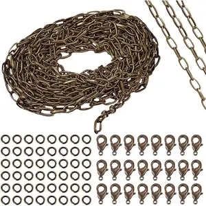 SUNNYCLUE 16.4Feet/ 5m Antique Bronze Curb Cable Chain Link Necklace Paperclip Chain Large 20Pcs Brass Lobster Claw Clasps 50Pcs Brass Jump Rings Jewelry Chains for Jewelry Making Supplies DIY Craft