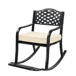 Metal Rocking Chair, Outdoor Rocking Bench with Cushion, Patio Rocker with Footrest, Weatherproof Rocking Chair for Outside, Patio, Garden, Hole Backrest