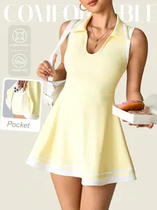 Women's Colorblock Striped Trim, Casual Sleeveless Short Tennis Athletic Dress for Daily Outdoor Wear, Ladies Sportswear for All Seasons