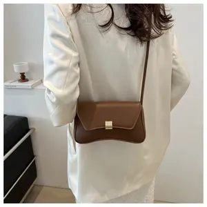 Classic Shoulder Bag with Metal Lock Buckle Solid Color Underarm Bag  Stylish Plain Design Crossbody Bag