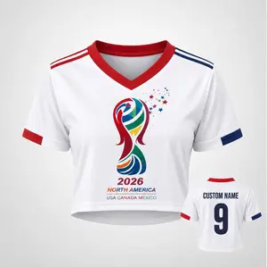 Womens Cropped Soccer Jersey 2026 Inspired V Neck Breathable Quick Dry Athletic Tee Lightweight Sporty Fan Top Summer Outfit