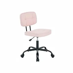 Pink PU Leather Armless Office Chair, Compact Swivel Desk Chair for Small Spaces, Thickened Padded Seat & Tufted Backrest, Adjustable Height & Smooth-Rolling Casters, Durable Faux Leather Upholstery Ideal for Bedrooms