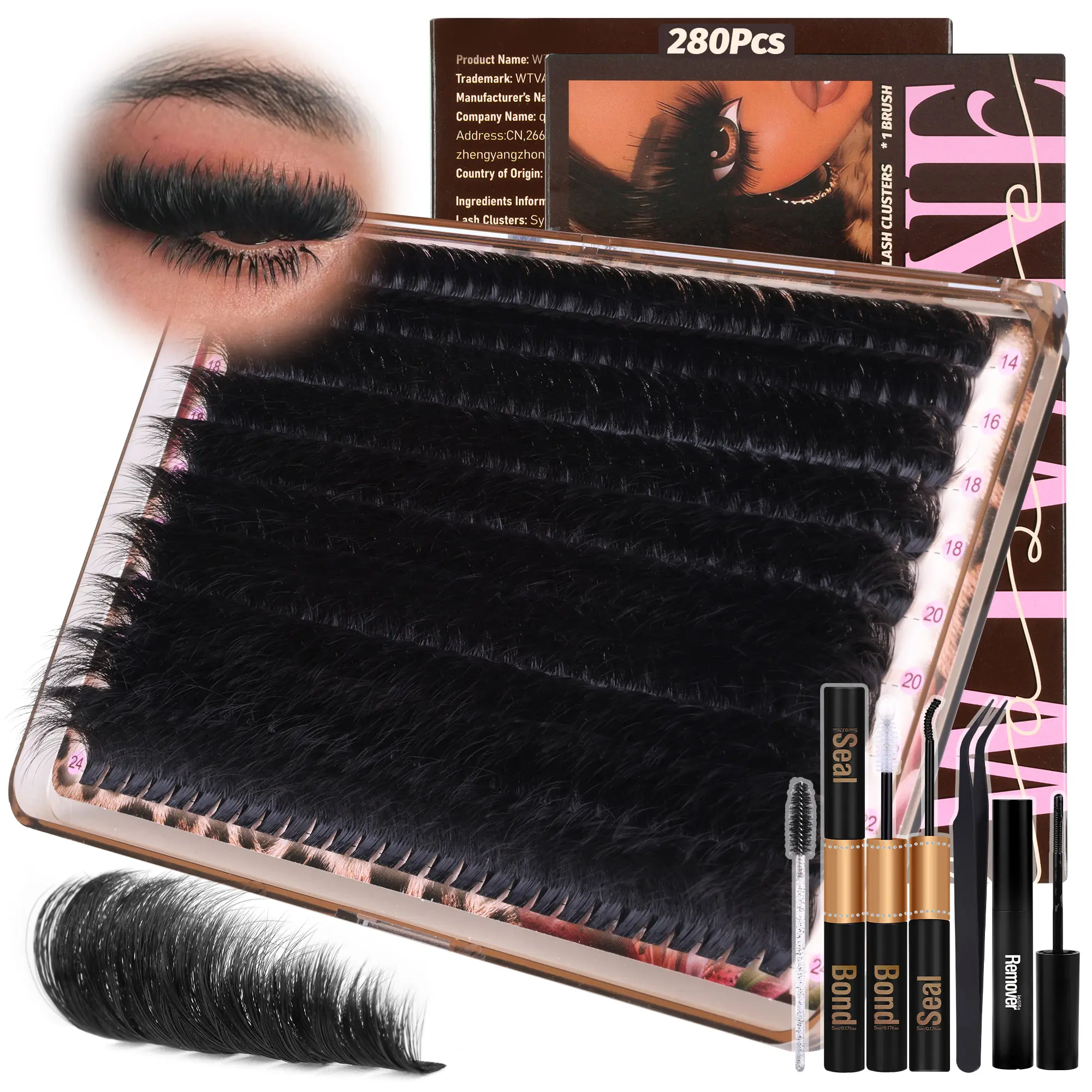 WTVANE 280Pcs Thick Lash Clusters 260D Dramatic Lash Clusters 14-24mm Mega Volume Cluster Eyelash Extensions D Curl Fluffy Individual Lash Clusters with Soft Thin Band Professional Salon Lash Extensions Look Ultra Dense & Long Extensions Empress Look