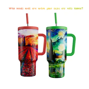 【Meoky 2 Cups LIVE Bundle 】2 Insulated Stainless Steel 40oz Cups；Leak Proof;  Keep Cold 24 Hours Warm 8 Hours