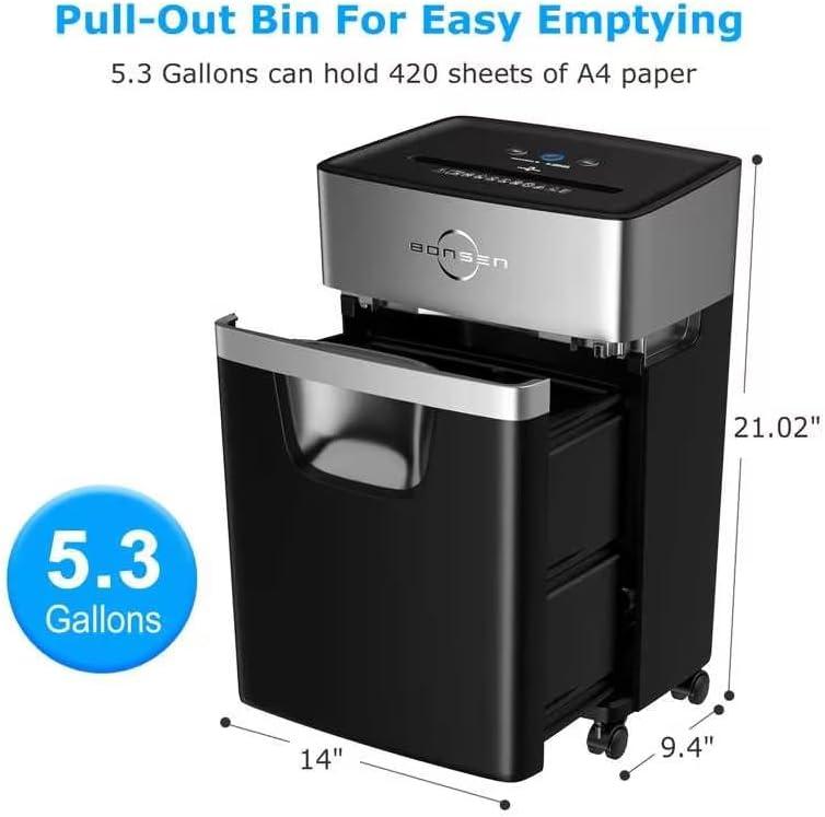 BONSEN 16-Sheet Heavy Duty Paper Shredder for Office, 60-Minute Running Time Cross-Cut CD Shredder with 60dB Low-Noise, 5.3-Gallon Pull Out Bin, Anti-Jam & Quiet Shredder for Home Office (S3102) Fathersdaygift Mechanical