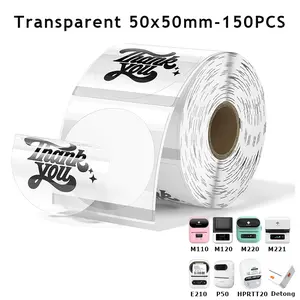 1 roll Transparent Round label 50x50mm/150pcs Thermal Adhesive Label Roll,suit for phomemo M110/M200/M120/M220 E210 P50 DETONG P1 Thermal Printing Labels Circle Sticker Label