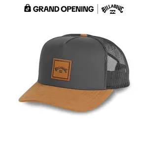BILLABONG Stacked Trucker Hat Leather Patch Hat, Polyester Cotton Twill 5-Panel Design Semi Curved Bill Snapback Closure Embroidered Embossed Faux Flag Label, Vintage Casual Baseball Cap