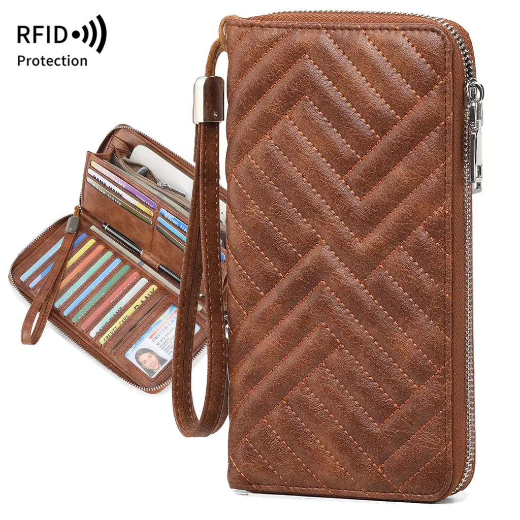 Womens Wallet RFID Blocking Leather Large Capacity Long Purse Card Clutch Wristlet Large Capacity Women Wallet Long Wallet for Women