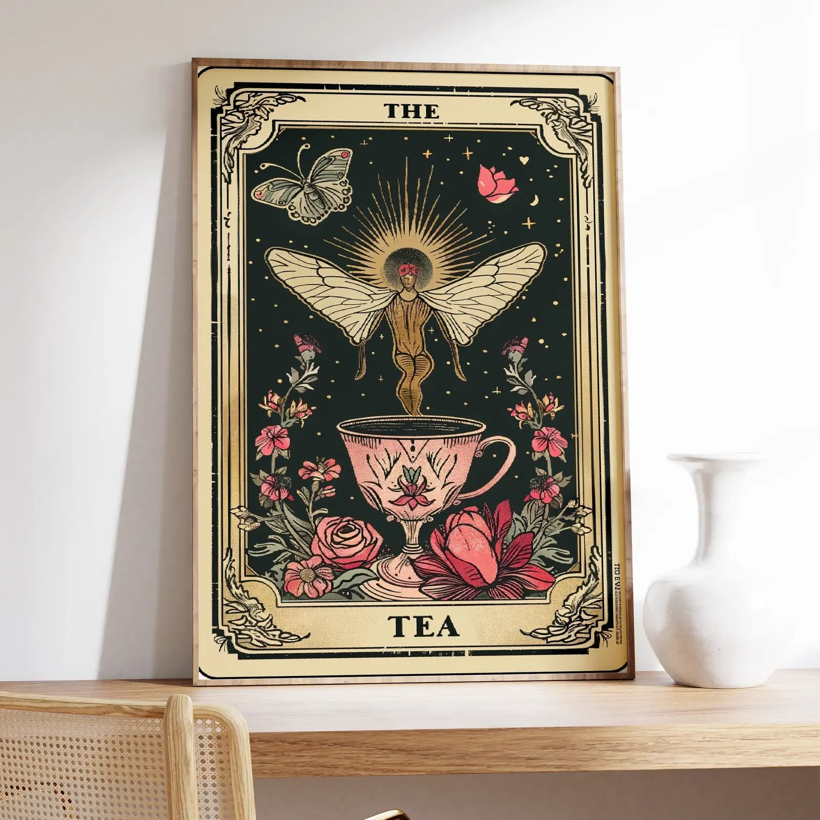 The Tea Tarot Card Poster, Tea Tarot Card Print, Vintage Tarot Wall Art, Dark Academia Print, Dark Aesthetic, Gothic Wall Art, Magic Print