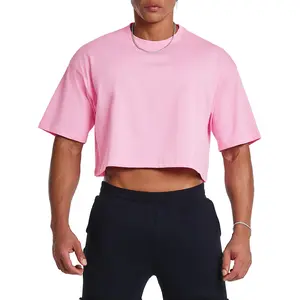 Ouber Men's Short Sleeve Crew Crop T Shirts Cotton Muscle Bodybuilding Shirts