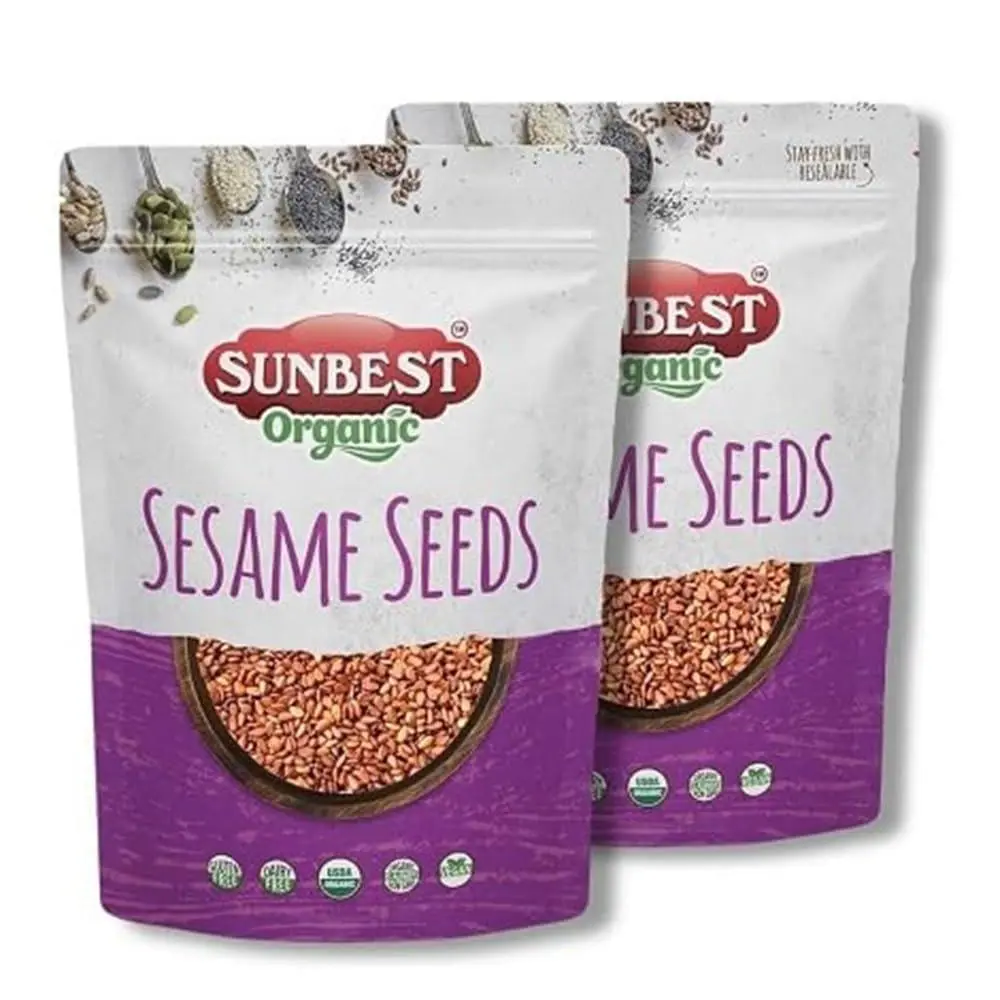 Organic Brown Sesame Seeds from Sunbest Natural – 32oz (2 pack, 16 oz each) - USDA Organic, Non-GMO, Vegan, Gluten-free, Kosher - Fresh & Nutrient-Rich Snack, Topping, Baking - 2-Pack 16 oz