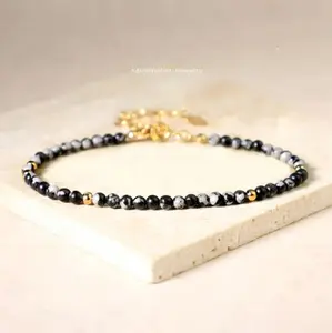 Natural Delicate Snowflake Obsidian 3mm Round Beads Bracelet Healing Protection Meditation Triple Stretchy Protection Bracelet