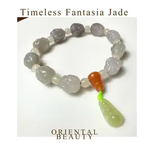 Certified genuine purple violet Hetian jade nephrite jade Bracelet - carved PIXIU beads 6.5 inch length